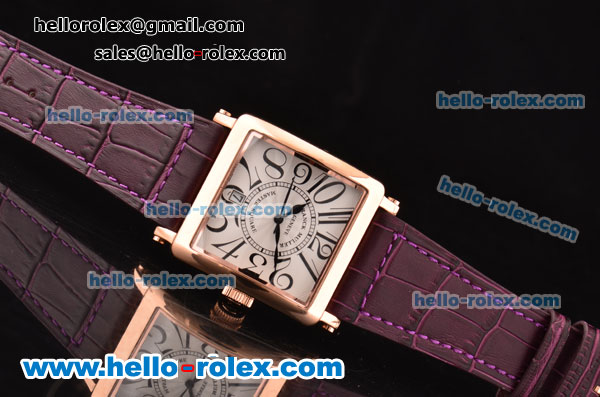 Franck Muller Master Square Swiss Quartz Rose Gold Case with Black Numeral Markers and Purple Leather Strap - Click Image to Close